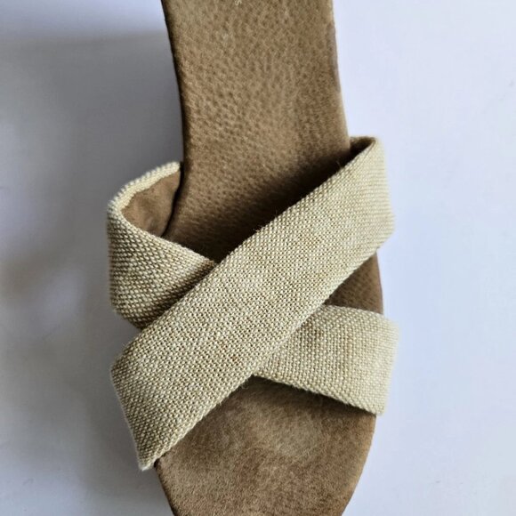 TOMS Women’s Natural Canvas Cork Wedge Heels Size 9.5M Criss Cross Peep Toe Espa - Picture 6 of 9